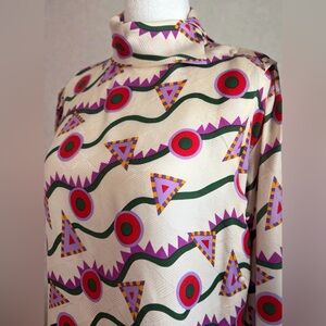 Vintage 80s/90s Silk Abstract Print Side-Button Blouse Size 8